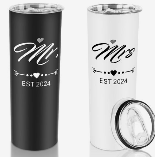 Custom Wedding Tumbler - 20 oz Skinny Stainless Steel